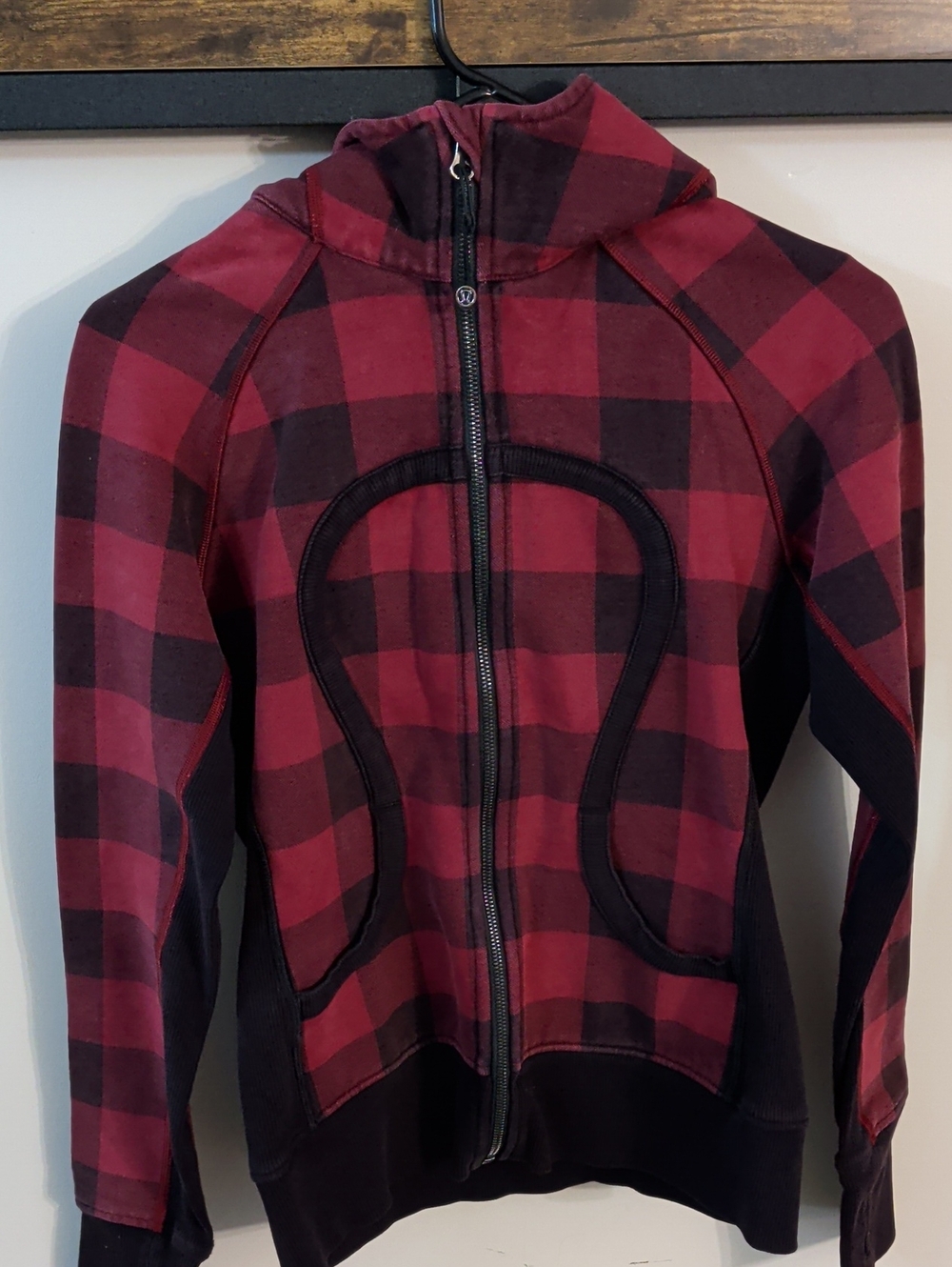 Plaid Red and Black Women's Zip-Up Scuba Hoodie